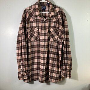Mens Roper Western Pearl Snap Plaid‎ Flannel Shirt 2XL Brown Red White